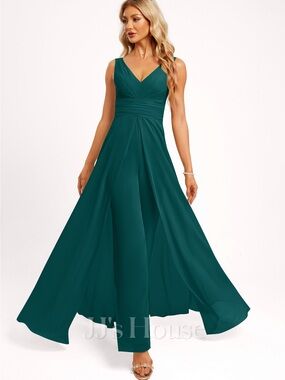 Elegant Teal V-Neck Evening Dress jumpsuit size 12